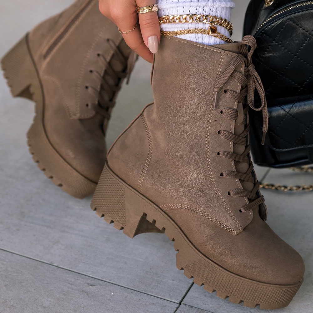 Taupe Lace Up Combat Boot
